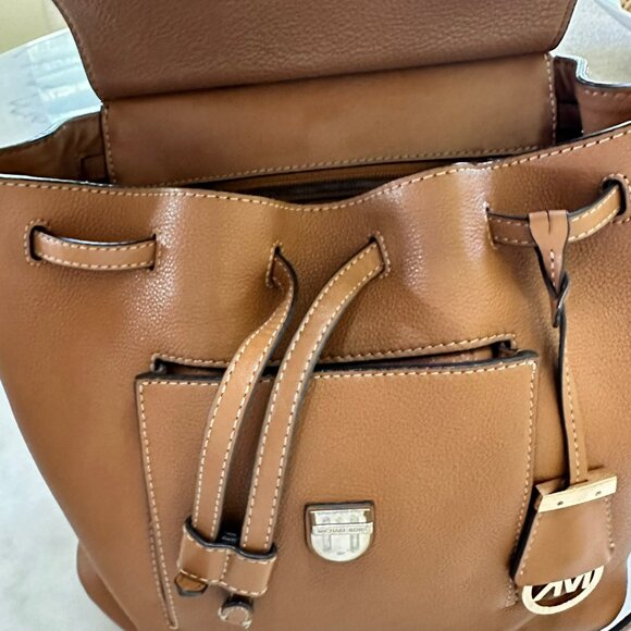 Michael Kors Romy Acorn Brown Tan Brown Pebbled Leather Medium Backpack - Picture 4 of 16